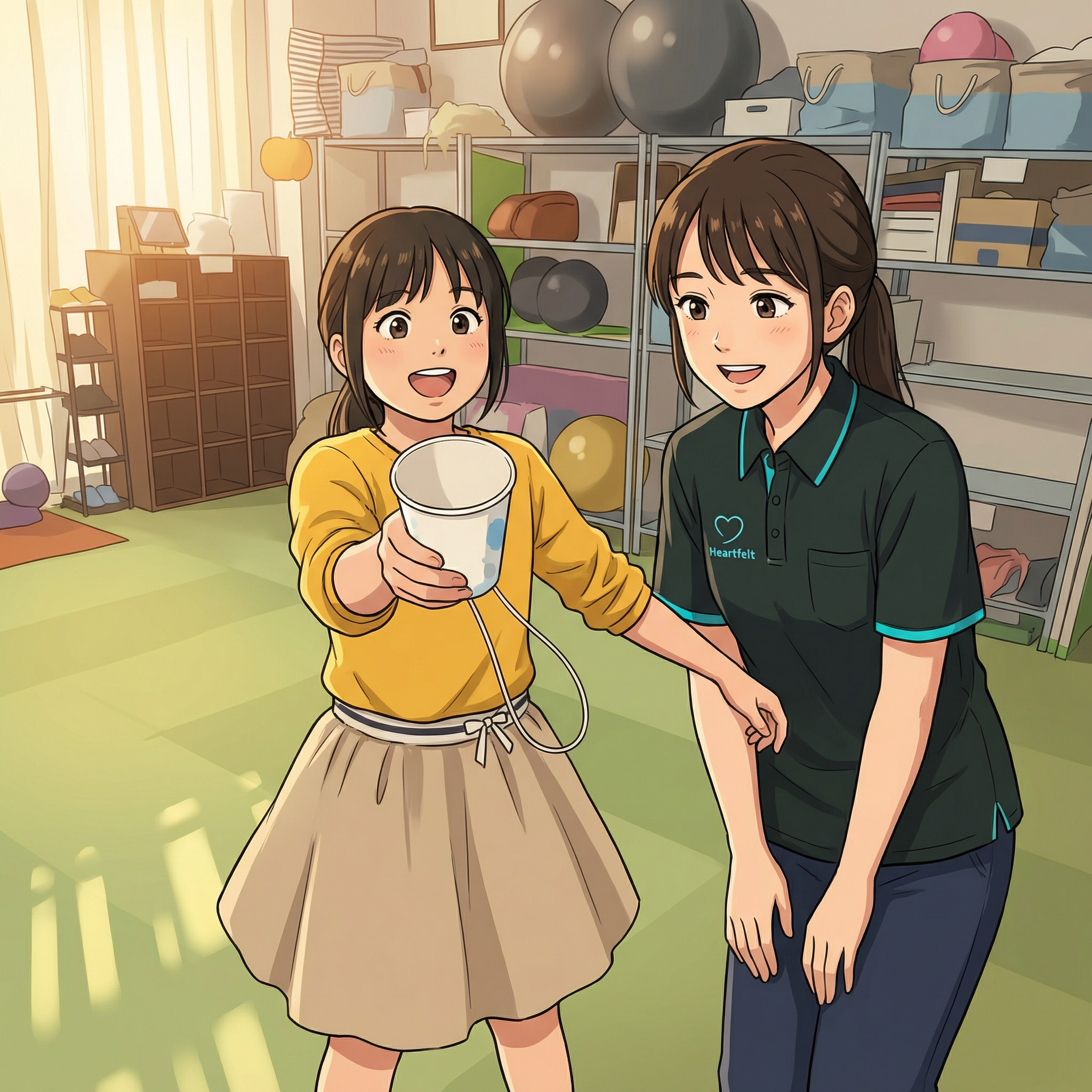 長崎市の放課後等デイサービス「ハートフェルト」で、スタッフが見守る中、子どもが落ち着いて活動している様子