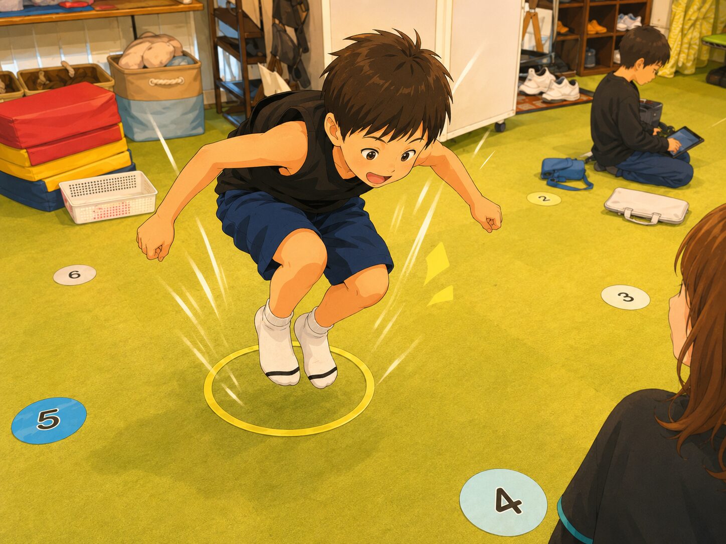 数字の円盤を順番にジャンプする様子