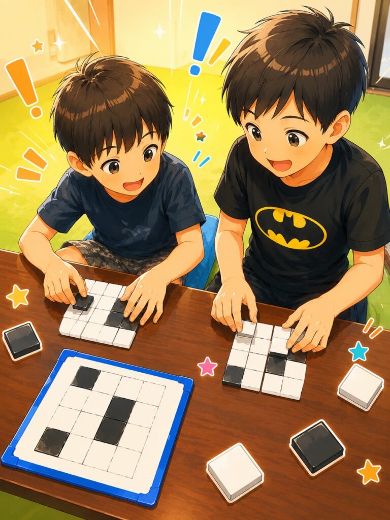 図形パズルに取り組む様子