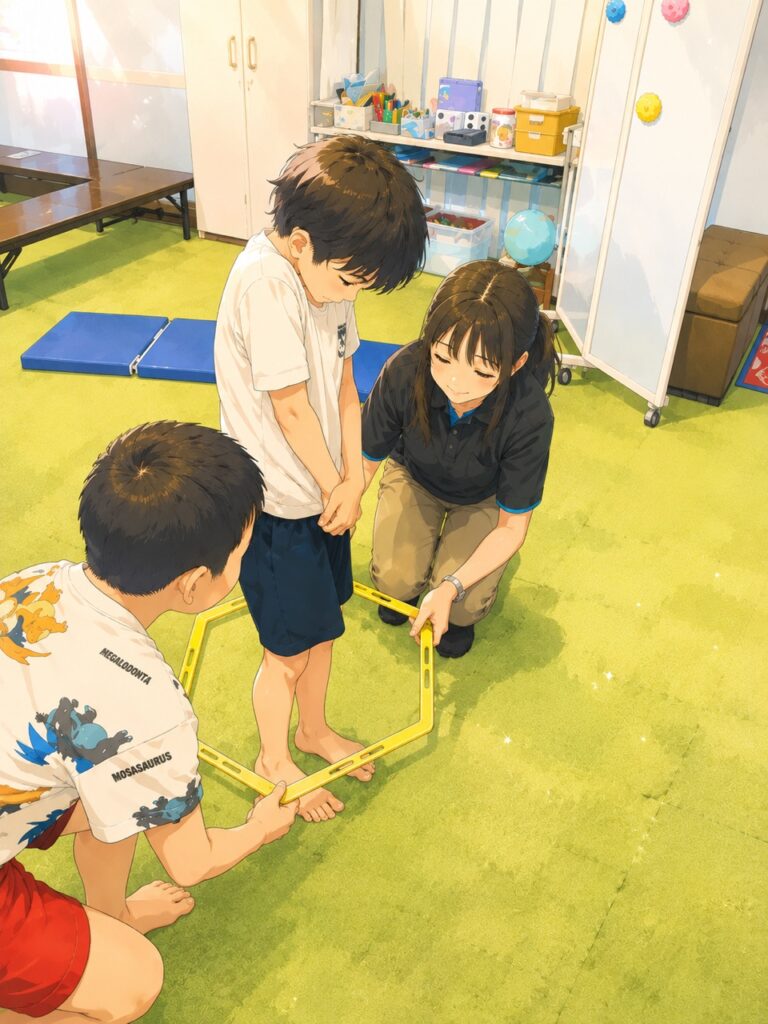 フラフープを使った運動あそびの様子