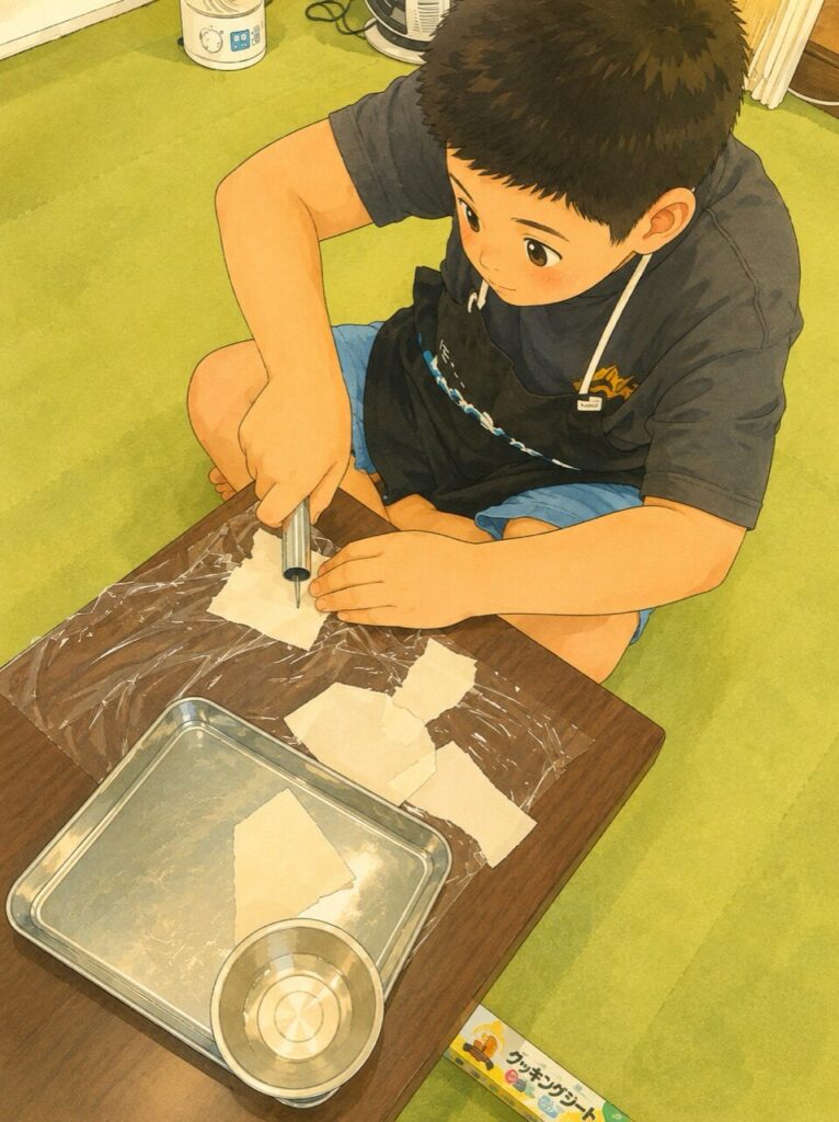 パリパリスティック作りで生地を巻く様子