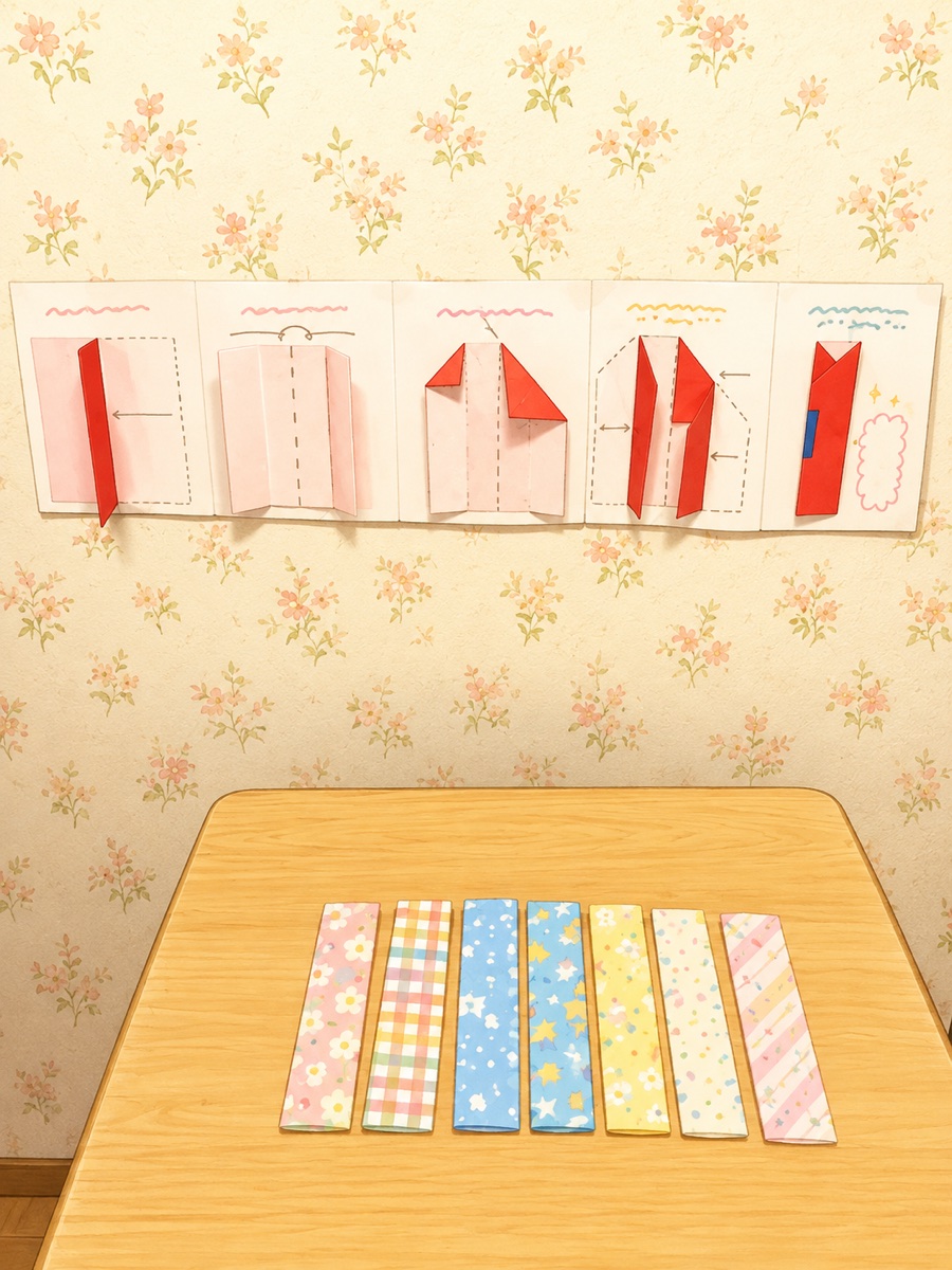 折り紙の制作に取り組む様子（イラスト）