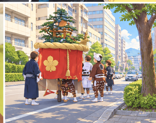 長崎くんちの傘鉾を見に行った秋のおでかけの様子