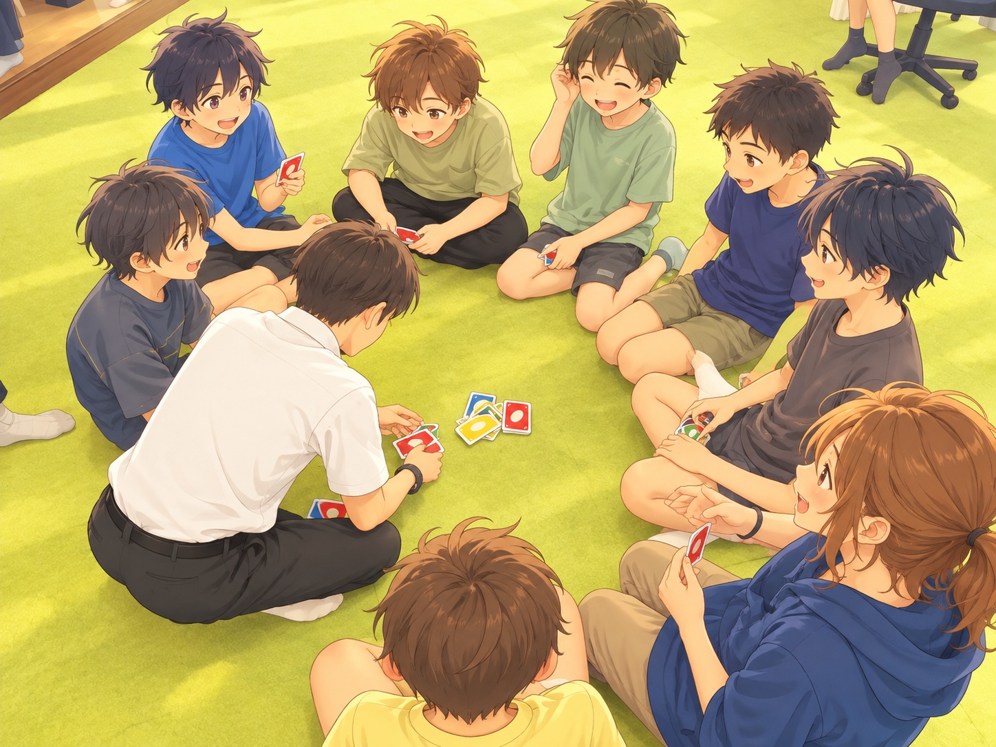 みんなで輪になってカードゲームを楽しむ子どもたち